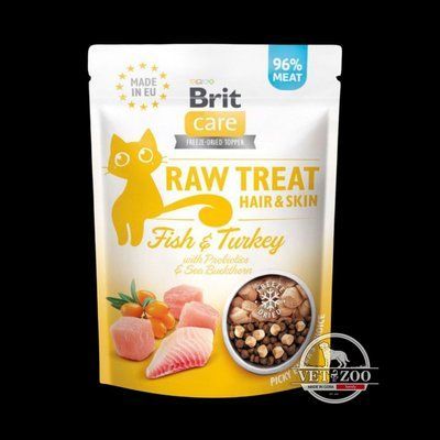 Ласощі для котів Brit Raw Treat Hair & Skin Freeze-dried з рибою та індичкою, 40 г 112190 фото