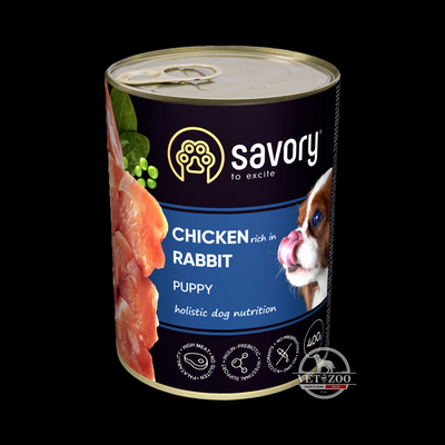 Вологий корм для цуценят Savory з кроликом і куркою 200г 30587; 30570 фото