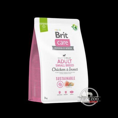Сухий корм Brit Care Dog Sustainable Adult Small Breed для собак малих порід, з куркою та комахами, 3 кг 172173 фото