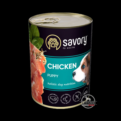 Вологий корм для цуценят Savory з куркою 400г 30549; 30556 фото