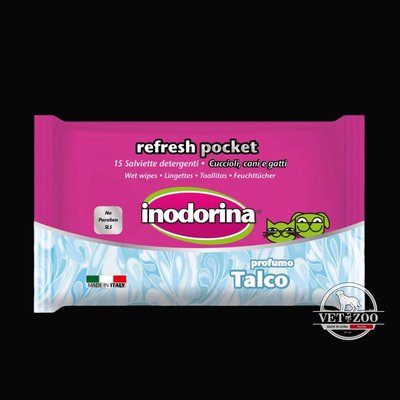 Inodorina Refresh Talco вологі серветки з тальком для собак та котів, 15 шт 230.0090.002; 230.0120.007 фото