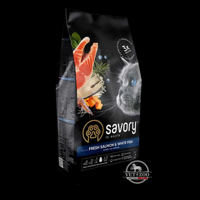 Сухий корм Savory для довгошерстих котів зі свіжим лососем і білою рибою 400г 30020; 30013; 30037 фото