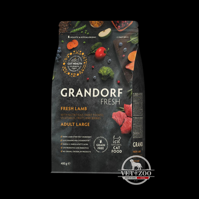 Grandorf Сухий беззерновий корм для дорослих котів великих порід Grandorf FRESH LAMB & SWEET POTATO ADULT LARGE CAT з ягням та бататом, 400 г 83440; 83402 фото