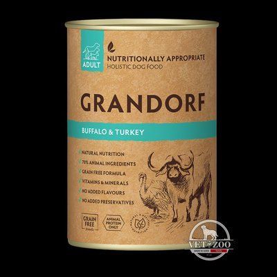 Grandorf Вологий корм для дорослих собак з м'ясом буйвола та індичкою, 400 г GDW99406 фото