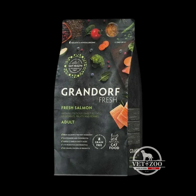 Grandorf Сухий беззерновий корм для дорослих котів Grandorf FRESH SALMON & SWEET POTATO ADULT CAT з лососем та бататом, 400 г 83802; 83840 фото