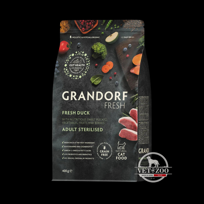 Grandorf Сухий беззерновий корм для стерилізованих котів Grandorf FRESH DUCK & SWEET POTATO ADULT CAT STERILISED з качкою та бататом, 400 г 82902; 82940 фото