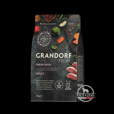 Grandorf Сухий беззерновий корм для дорослих котів Grandorf FRESH DUCK & SWEET POTATO ADULT CATз качкою та бататом, 400 г 83940; 83902 фото