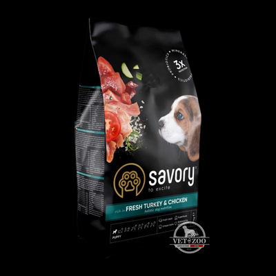 Сухий корм Savory для цуценят зі свіжим м&rsquo;ясом індички та куркою 1кг 30297; 30280 фото