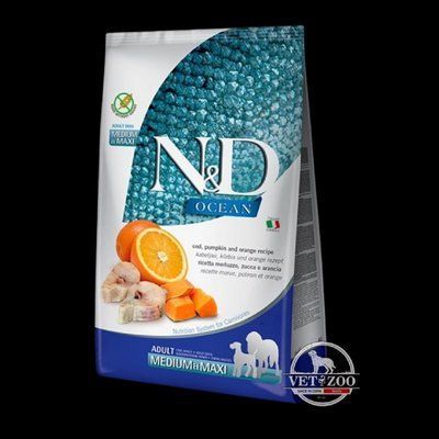 Farmina N&D Ocean Grain Free Adult Medium & Maxi Cod, Pumpkin & Orange - беззерновий корм для собак середніх та великих порід (тріска/гарбуз/апельсин), 12 кг 178968 фото