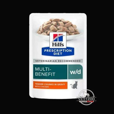 Hill&rsquo;s PRESCRIPTION DIET w/d Вологий корм для котів при цукровому діабеті та для контролю ваги, з куркою, 85 г 607211 фото