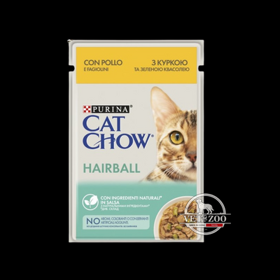 Cat Chow Hairball Ніжні шматочки з куркою та зеленою квасолею для котів 85г 104967 фото