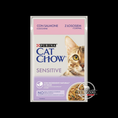 Cat Chow Sensitive Ніжні шматочки з лососем і цукіні для котів із чутливим травленням 85г 104968 фото
