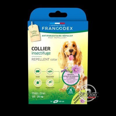 LABORATOIRE FRANCODEX Repellent Collar Лаборатуар Франкодекс Нашийник з репелентною дією від бліх і кліщів для собак середніх порід (вагою 10-20 кг) з гераніолом, 60 см 175483; 175484; 175482 фото