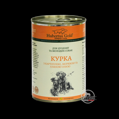 Hubertus Gold. Курка з картоплею, морквою та лляною олією. Корм для цуценят. 400г 21444 фото
