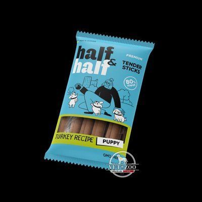 Ласощі для цуценят Half&Half у формі м'ясних паличок з індичкою, 100 г 31755 фото