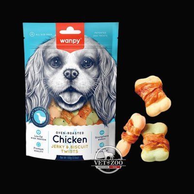 anpy Chicken Jerky & Biscuit Twists ВАНПІ БІСКВІТ З В&rsquo;ЯЛЕНОЮ КУРКОЮ печиво, ласощі для собак 100г BA-04H фото