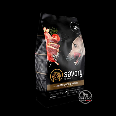 Сухий корм Savory для собак усіх порід зі свіжим м&rsquo;ясом качки та кроликом 1кг 30167; 30181; 30174 фото