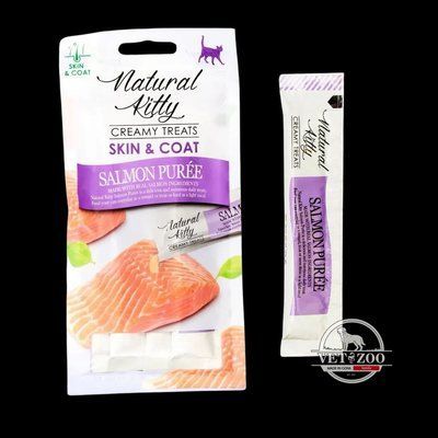 Natural Kitty Fuctional Creamy Treat Salmon Puree Skin & Coat - кремові ласощі для шкіри та шерсті котів (пюре з лосося) - 12 г/4 стіки SNK24011 фото