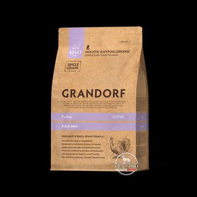 Grandorf DOG ADULT MINI Turkey - Грандорф Cухий комплексний корм для дорослих собак дрібних порід з індичкою від 1 року 3кг 93201; 93203 фото