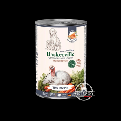 BASKERVILLE FOS Holistic Вологий корм для цуценят та вагітних собак (з індичкою) 400 г 1004210; 1004215 фото
