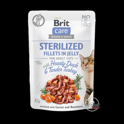 Brit Care Cat Fillets In Jelly з качкою та індичкою для стерилізованих котів 100532/0549 фото