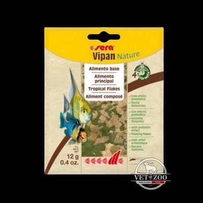 Sera vipan Nature - універсальний корм для всіх акваріумних риб, пластівці, 12г 45285; 00132 фото
