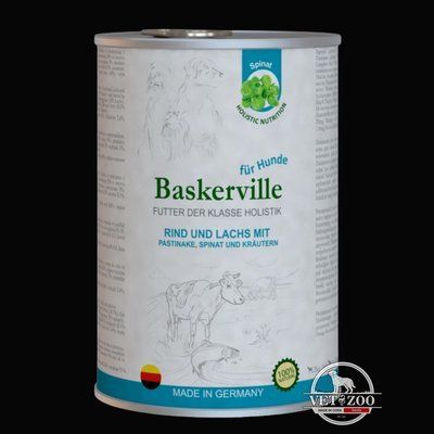 Baskerville Holistic Яловичина та лосось з пастернаком, шпинатом та зеленню для собак 800г 21563 фото