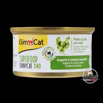 Вологий корм GimCat Shiny Cat Superfood для котів, курка та яблуко, 70 г G-414515/414553 фото